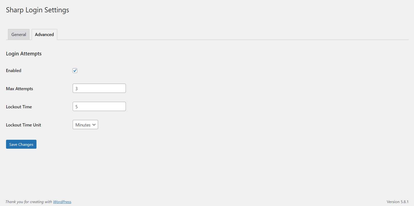 Advanced Settings page for Login attempts