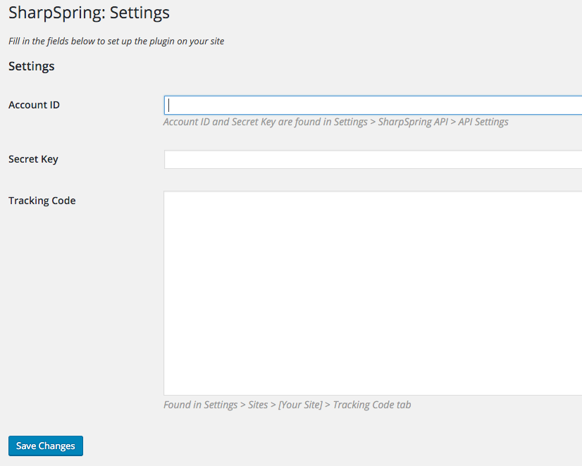 Settings page