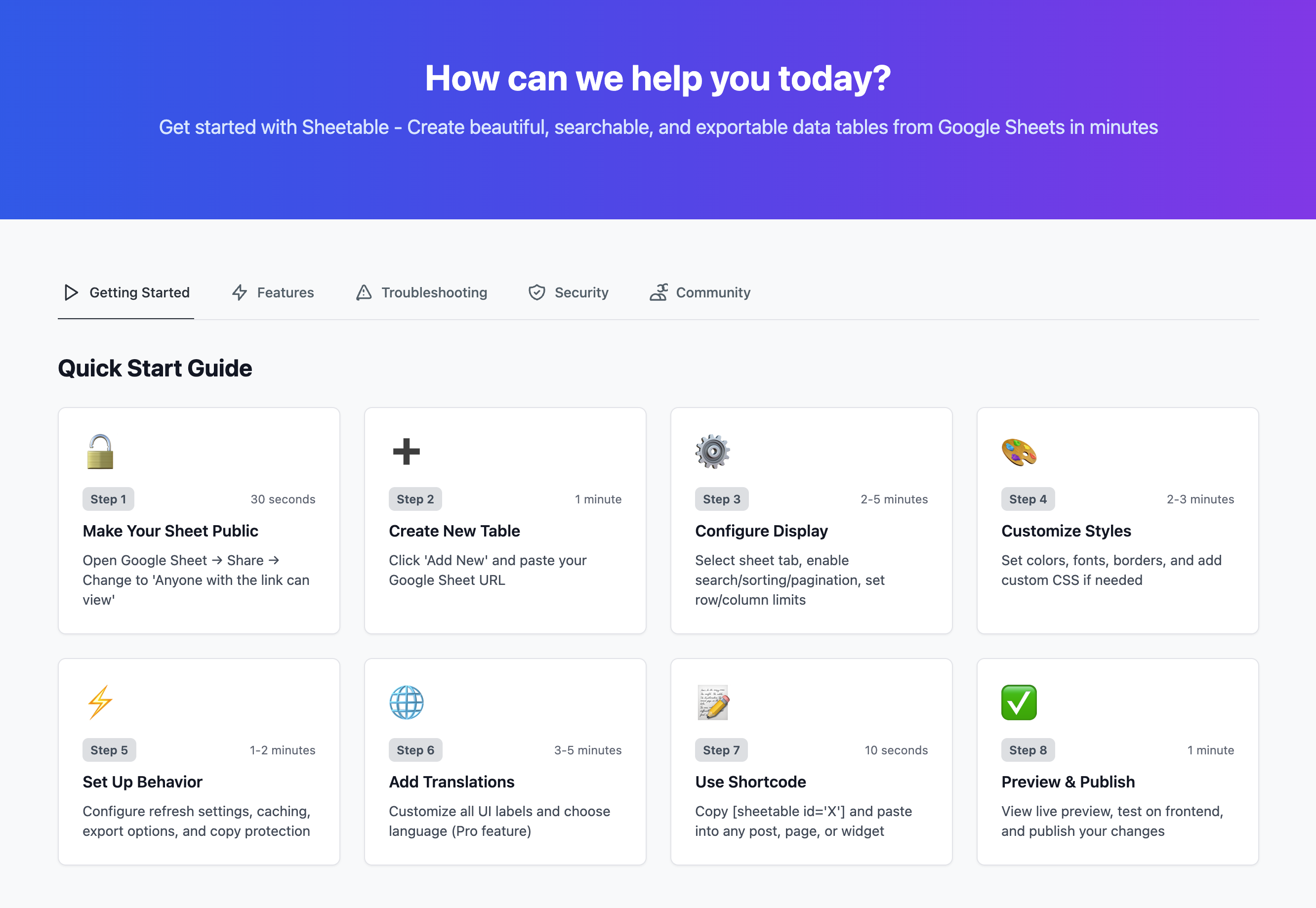 Table editor & settings panel