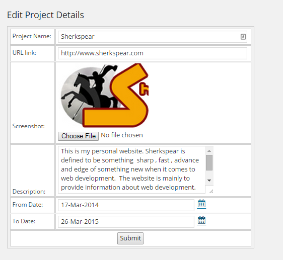 Screenshot of the Add New Project Form.