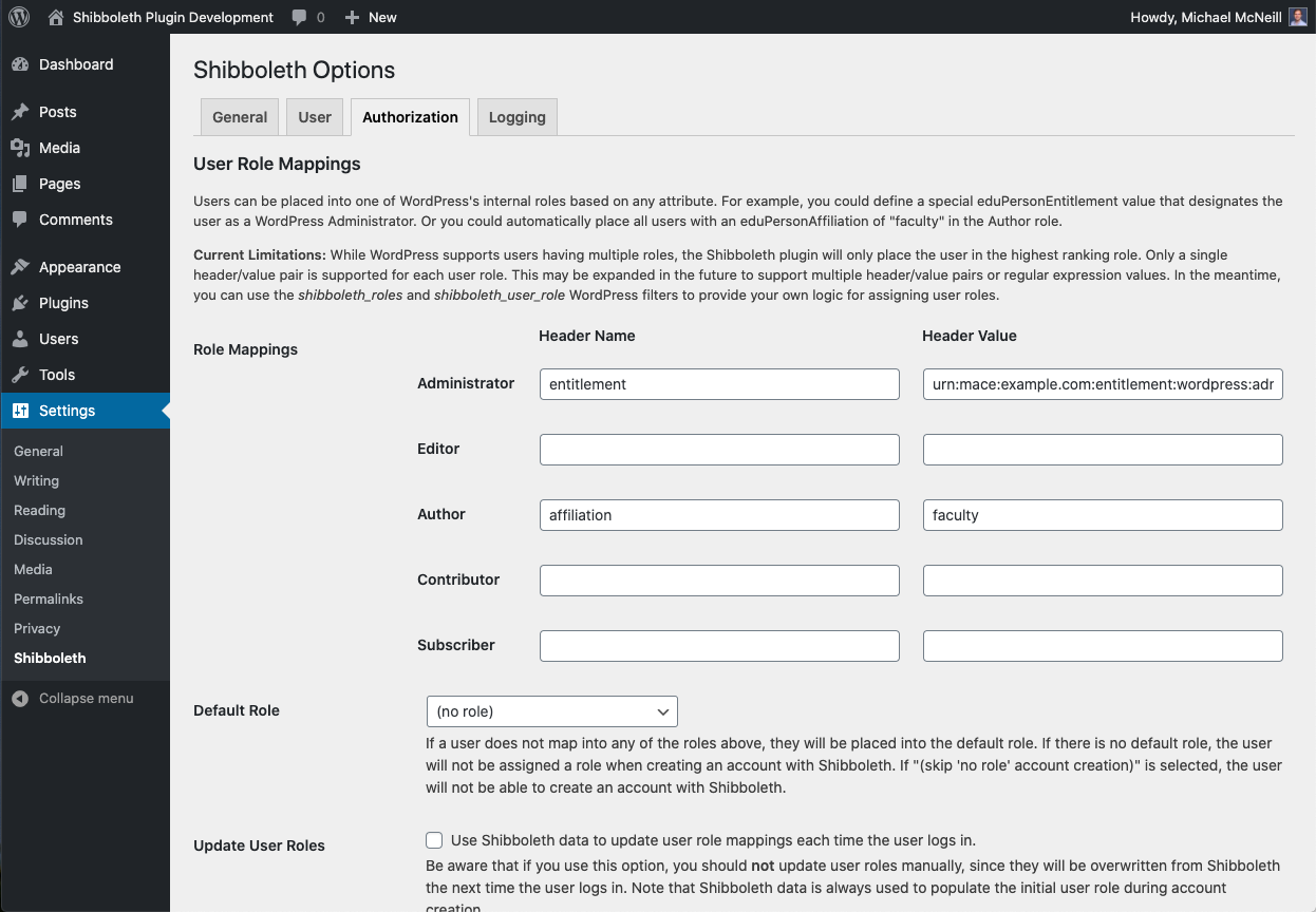 Assign users into WordPress roles based on arbitrary data provided by Shibboleth