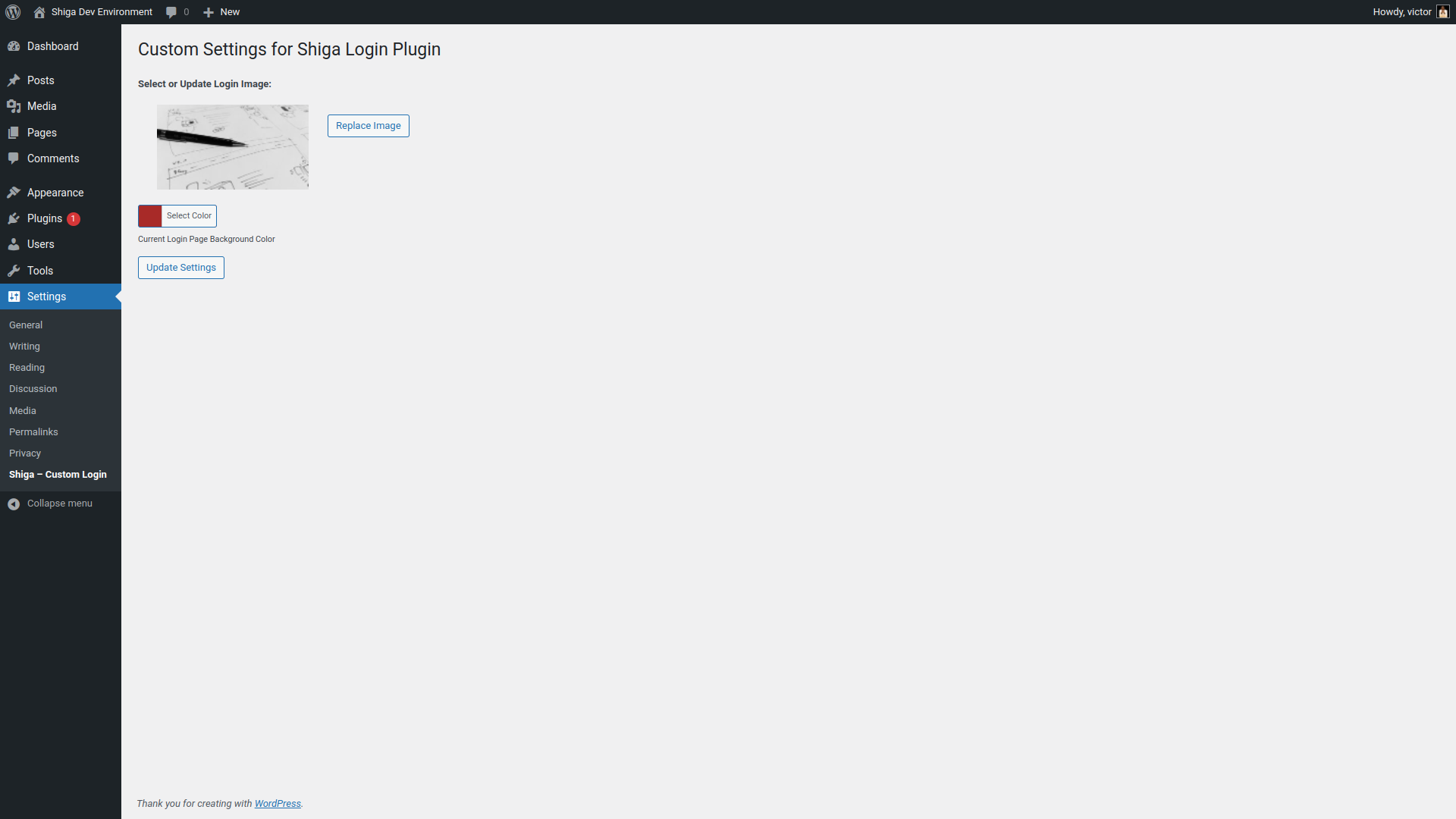 Plugin Settings Page.