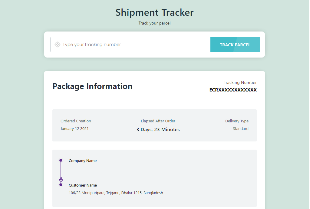 eCourier parcel package information.