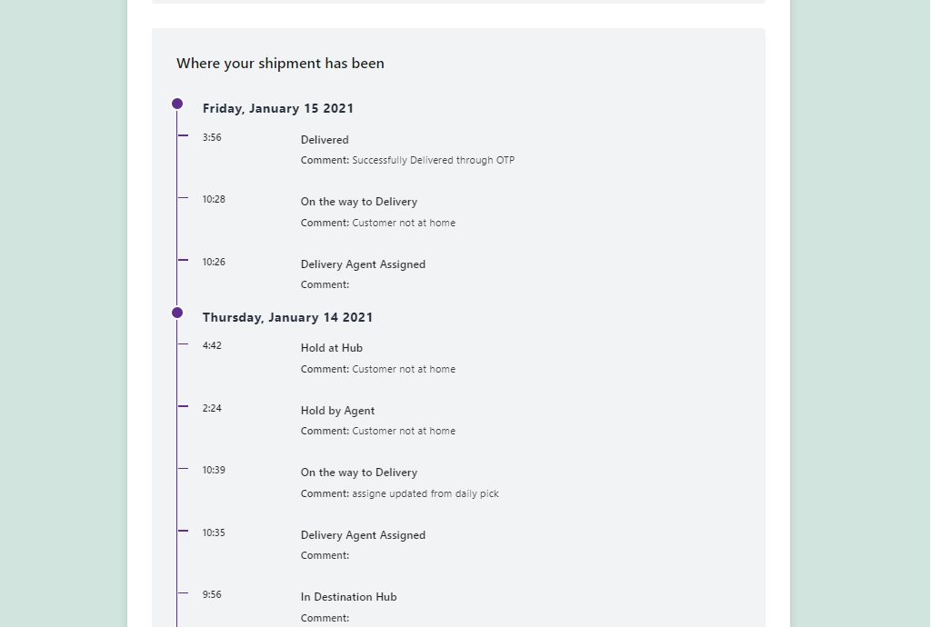 eCourier parcel shipment statuses.