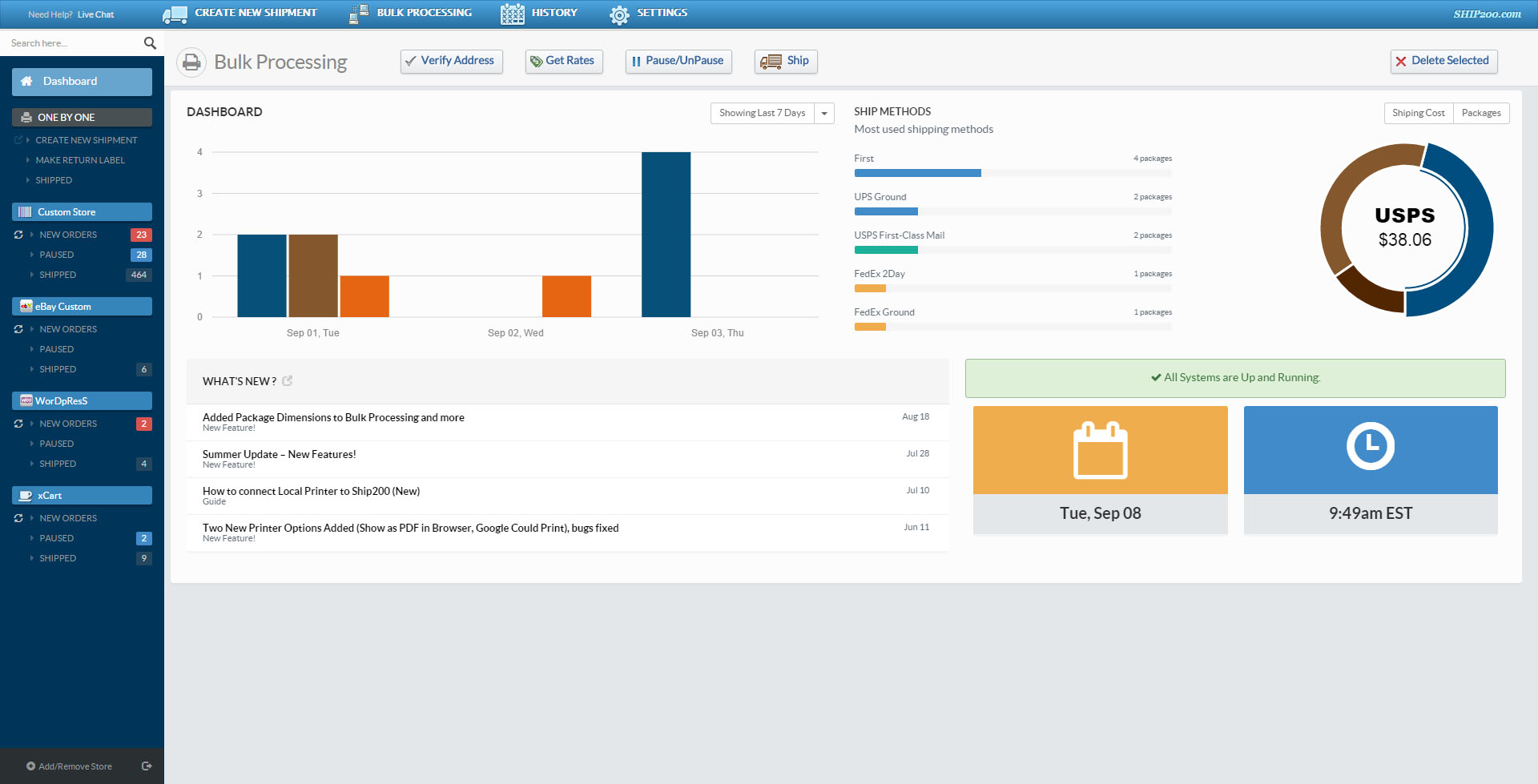 Ship200.com dashboard