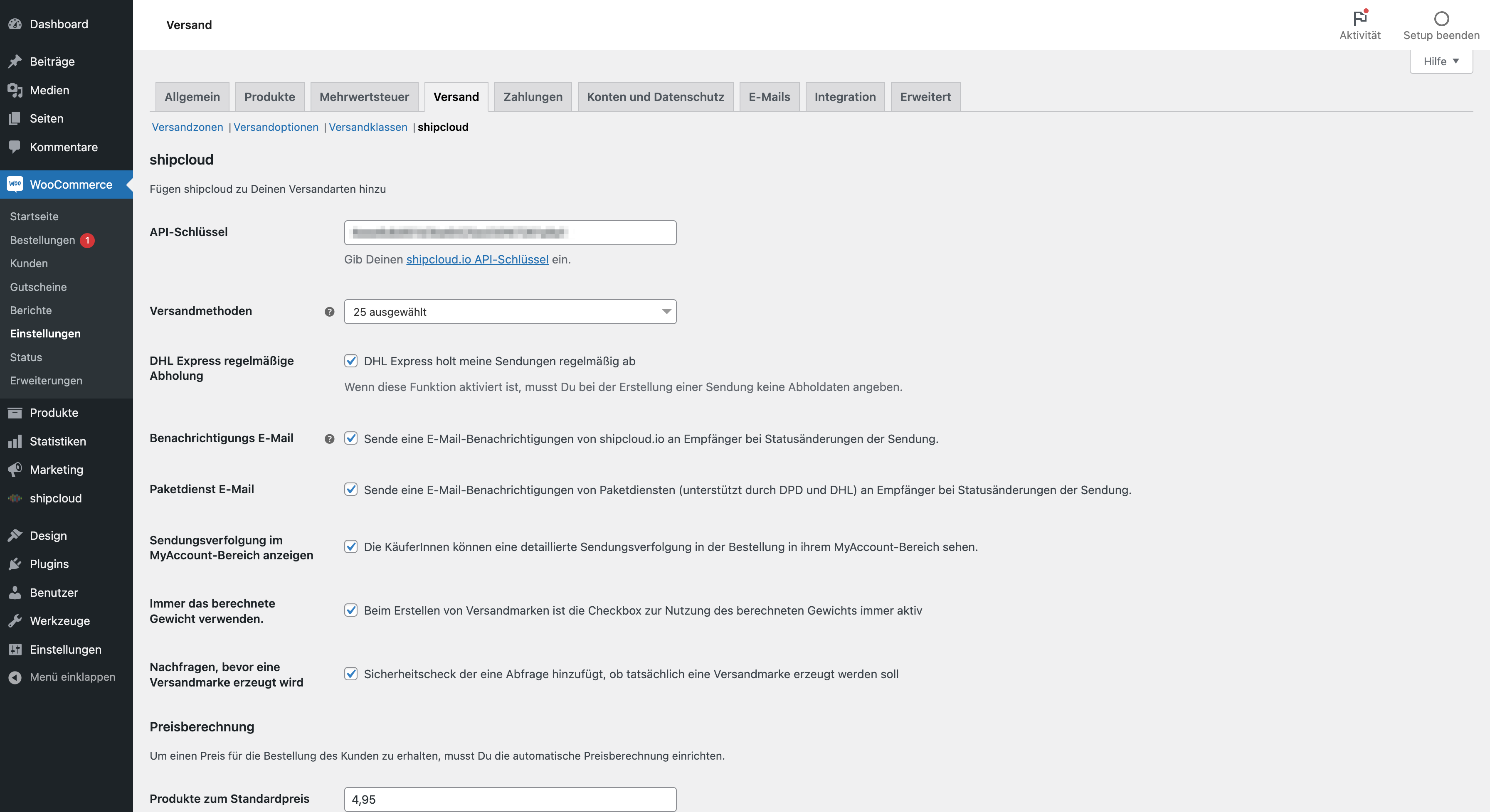 Configure shipcloud from within the shipping settings of WooCommerce.