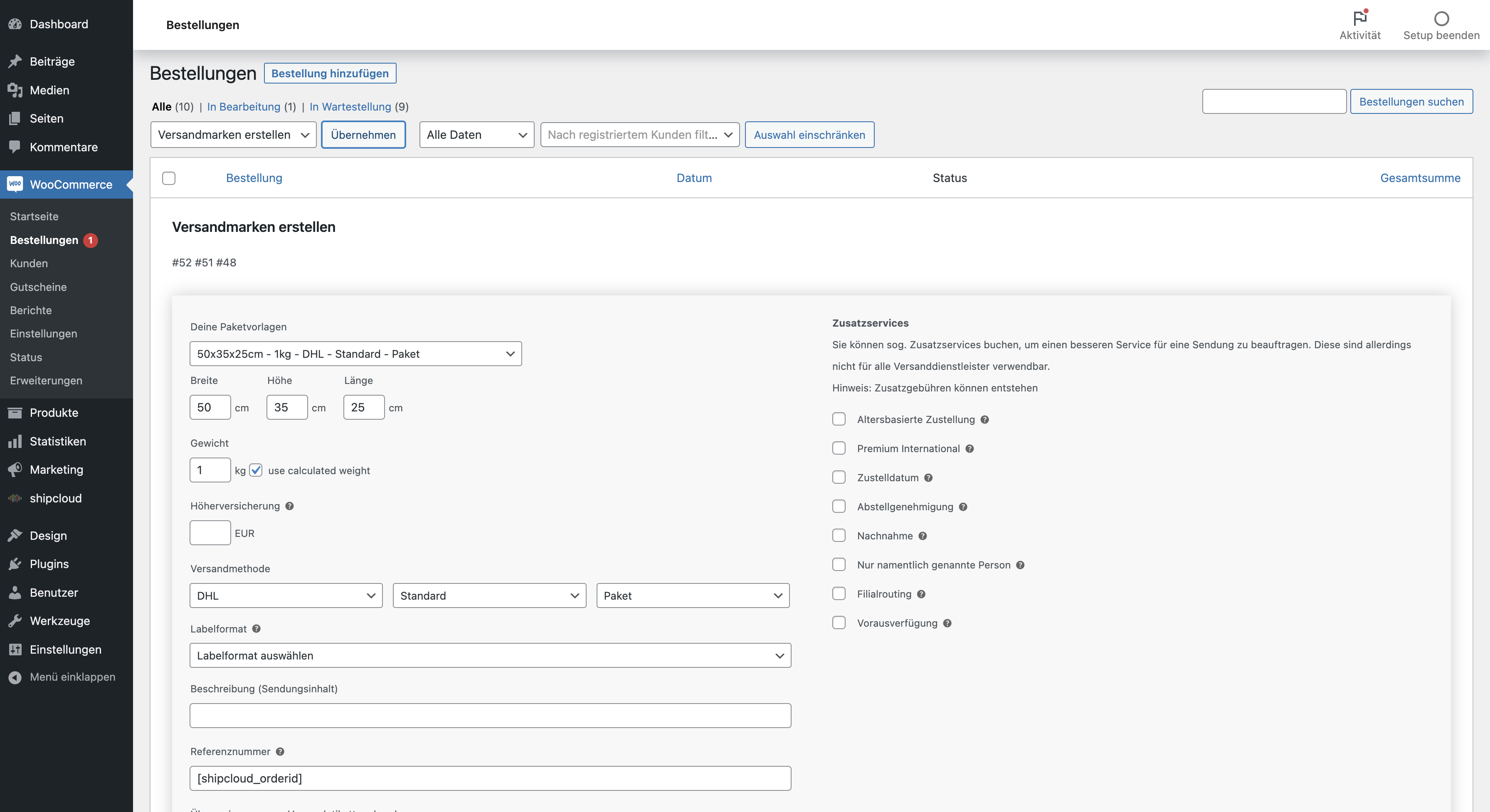 Get an overview of all your parcel templates.