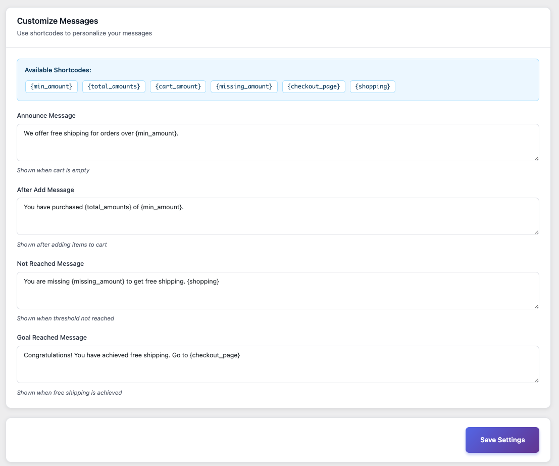 **Dashboard Message Panel
