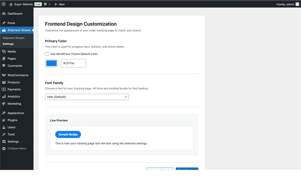 Design settings for customization