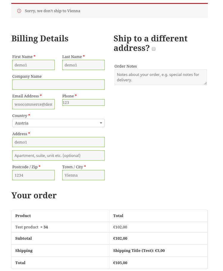 If a matching rule has NoShipping set as shipping costs, its name will be displayed as a warning message to the user and the method will not offer any shipping.