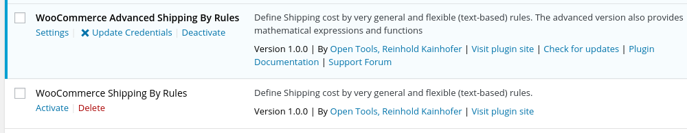 The plugin's entry in  WordPress' plugin management page contains direct links to the configuration page, to the documentation and to the support forum.