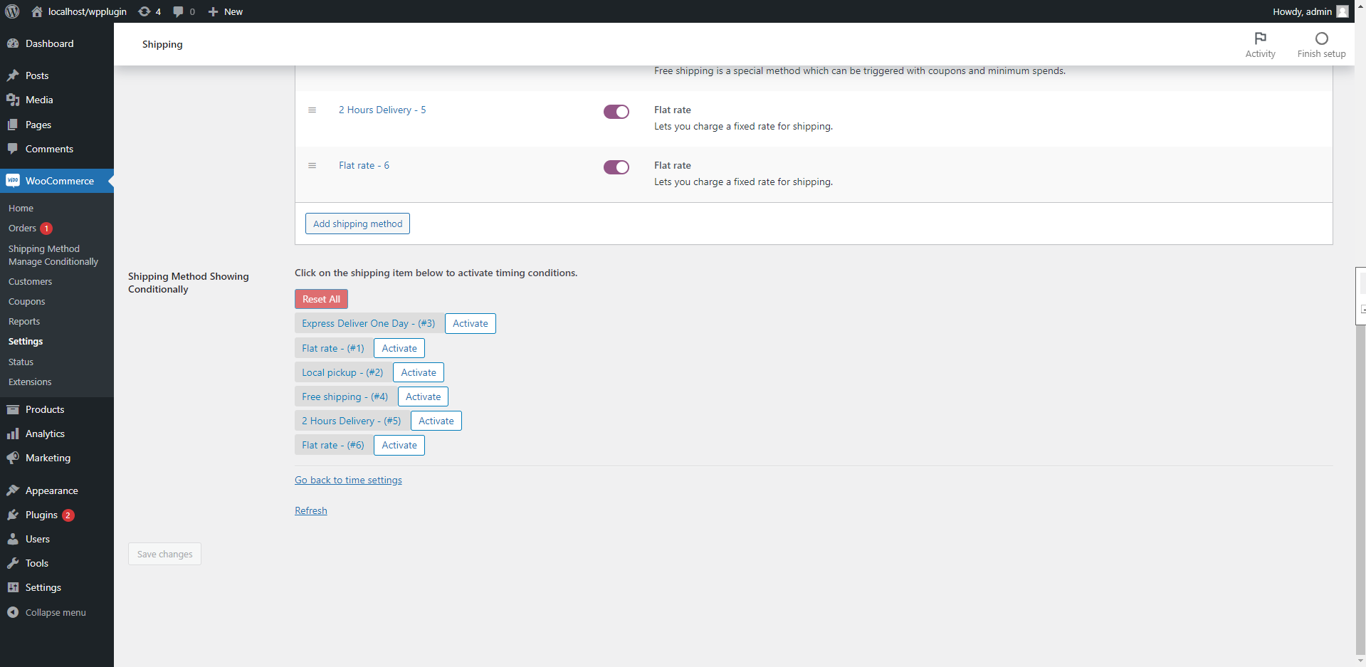 Shipping method assign in the zone