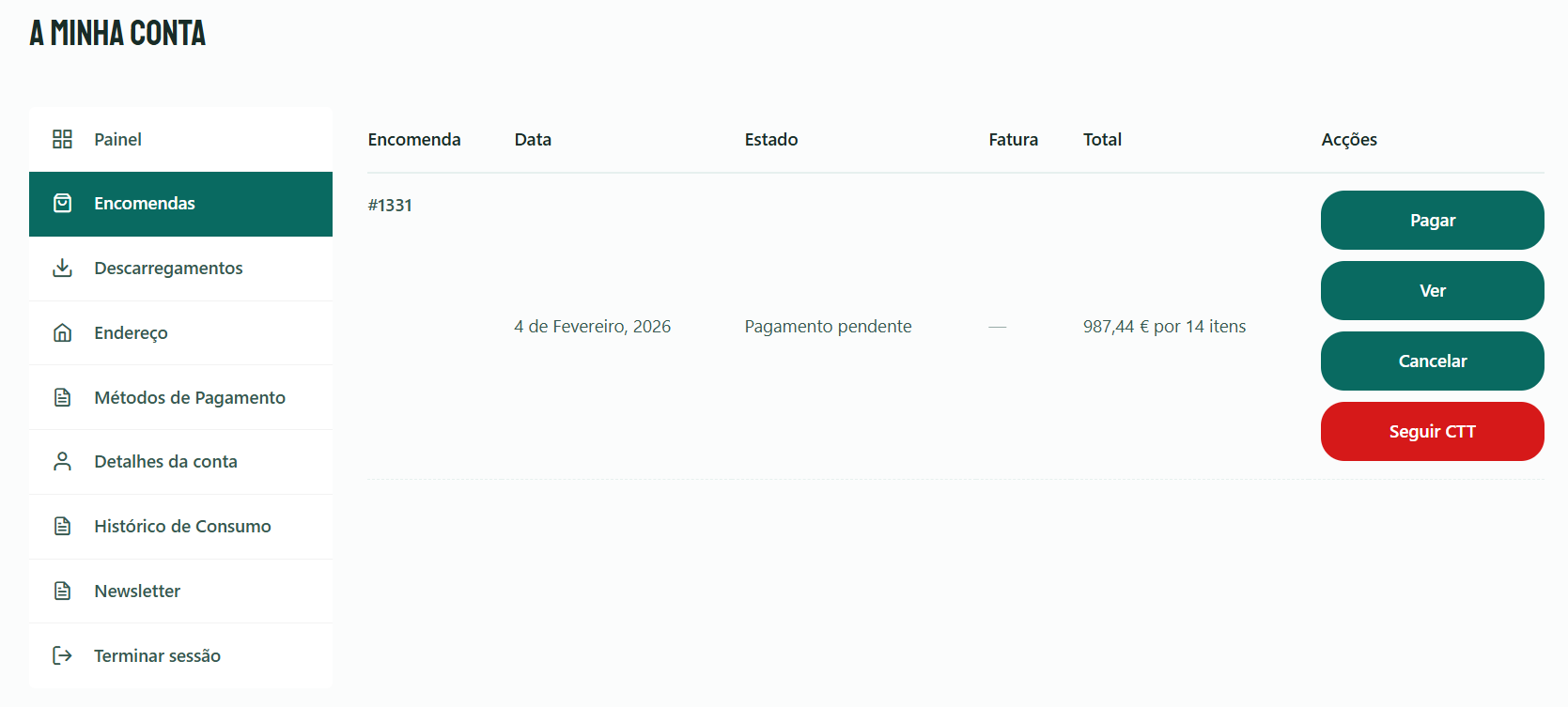 Management box in the administration panel with history log.