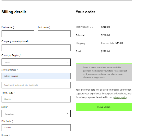 Screenshot of checkout page.