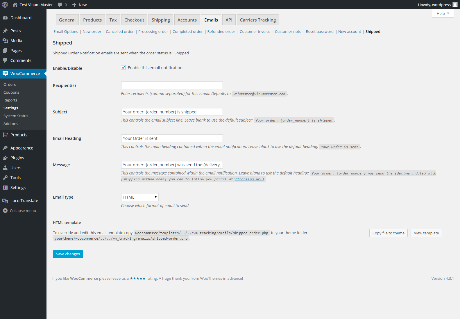 Email settings (only in premium version)