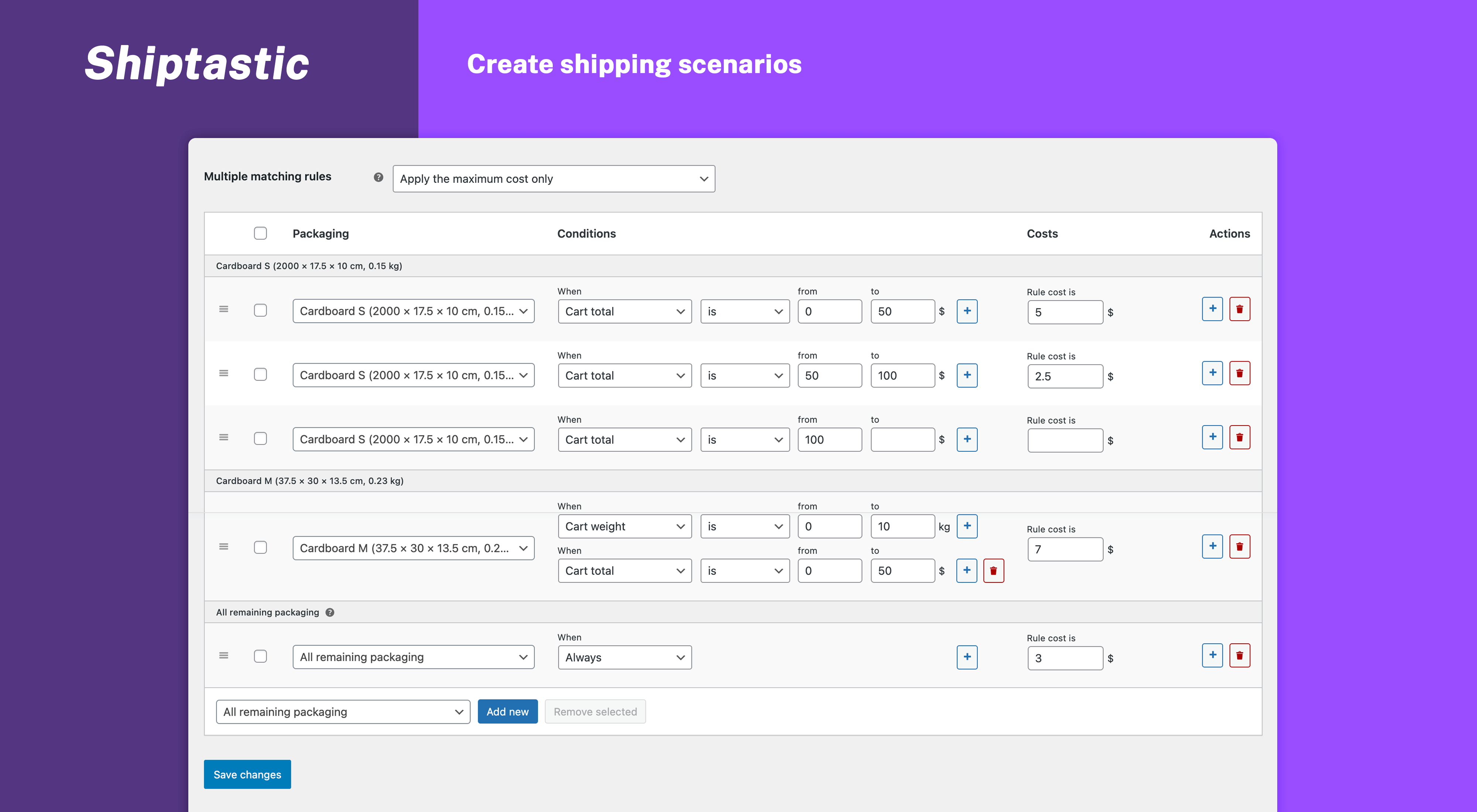 Create shipping scenarios