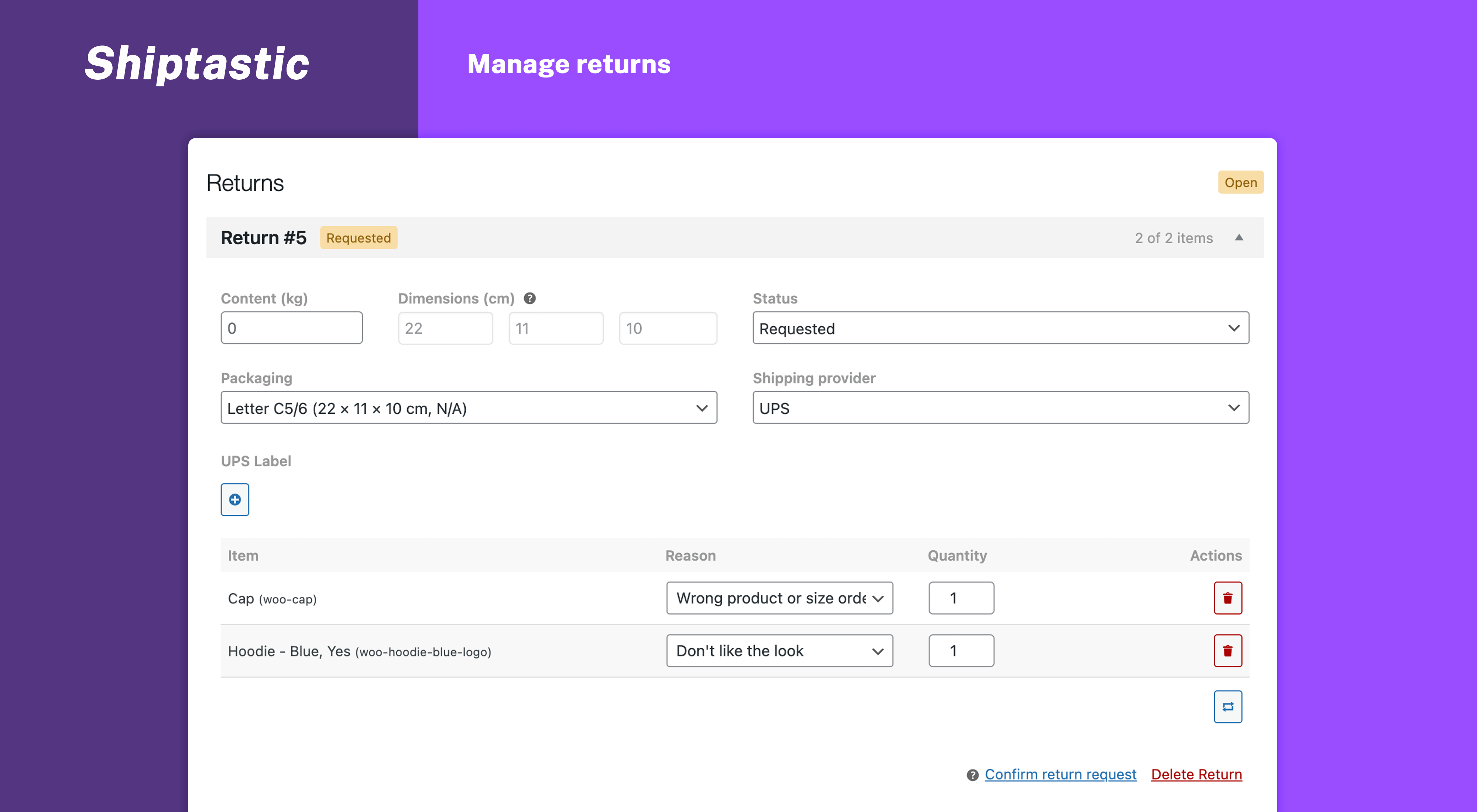 Manage returns