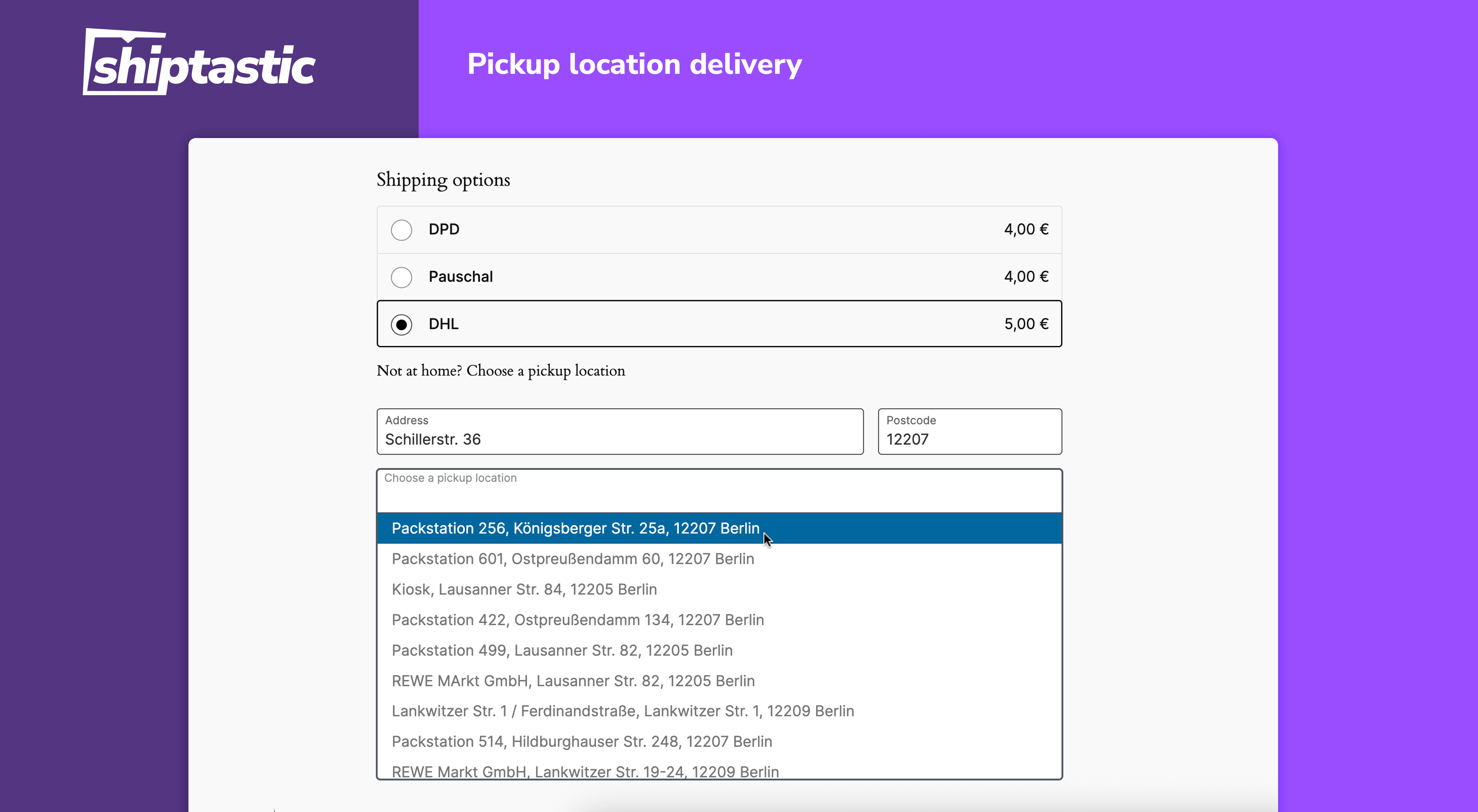 Pickup location delivery