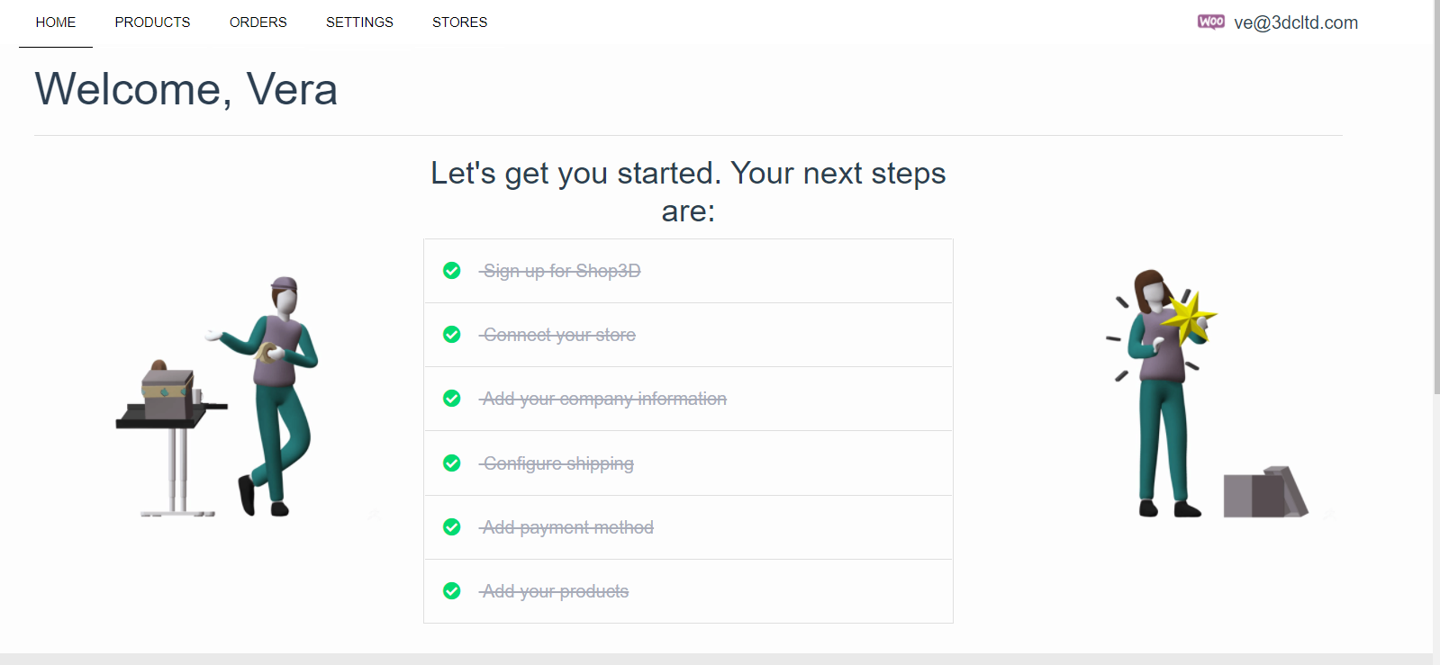 Set up your Shop3D following few simple steps on the Home page