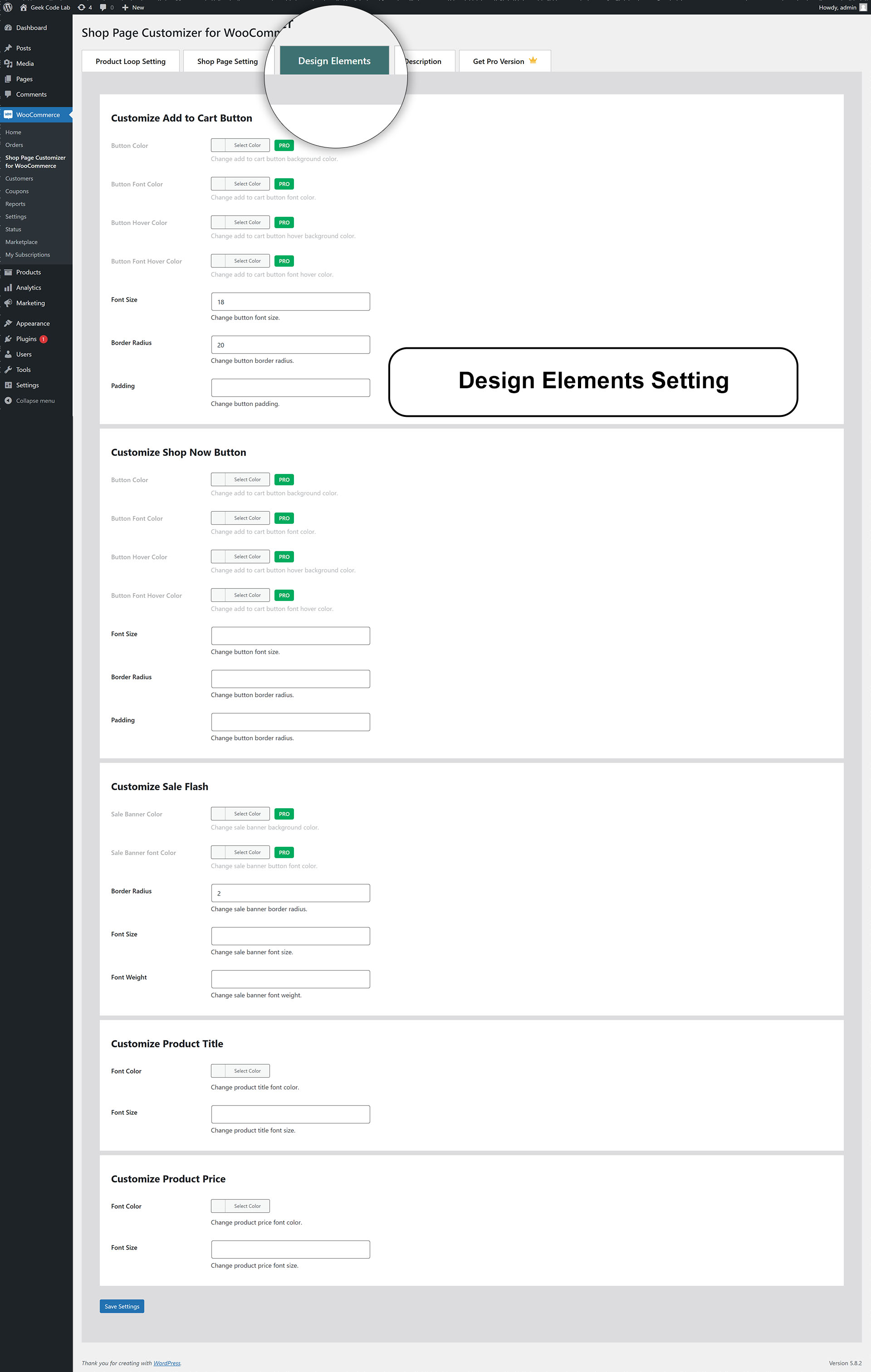 Design Elements Setting