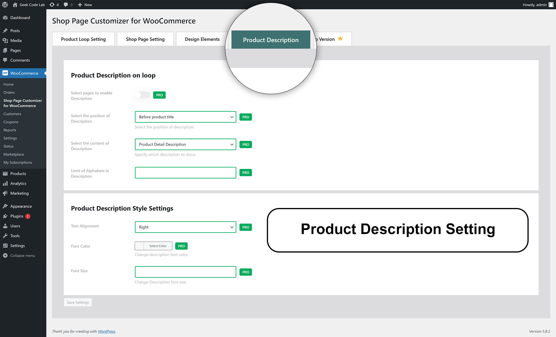 Product Description Setting