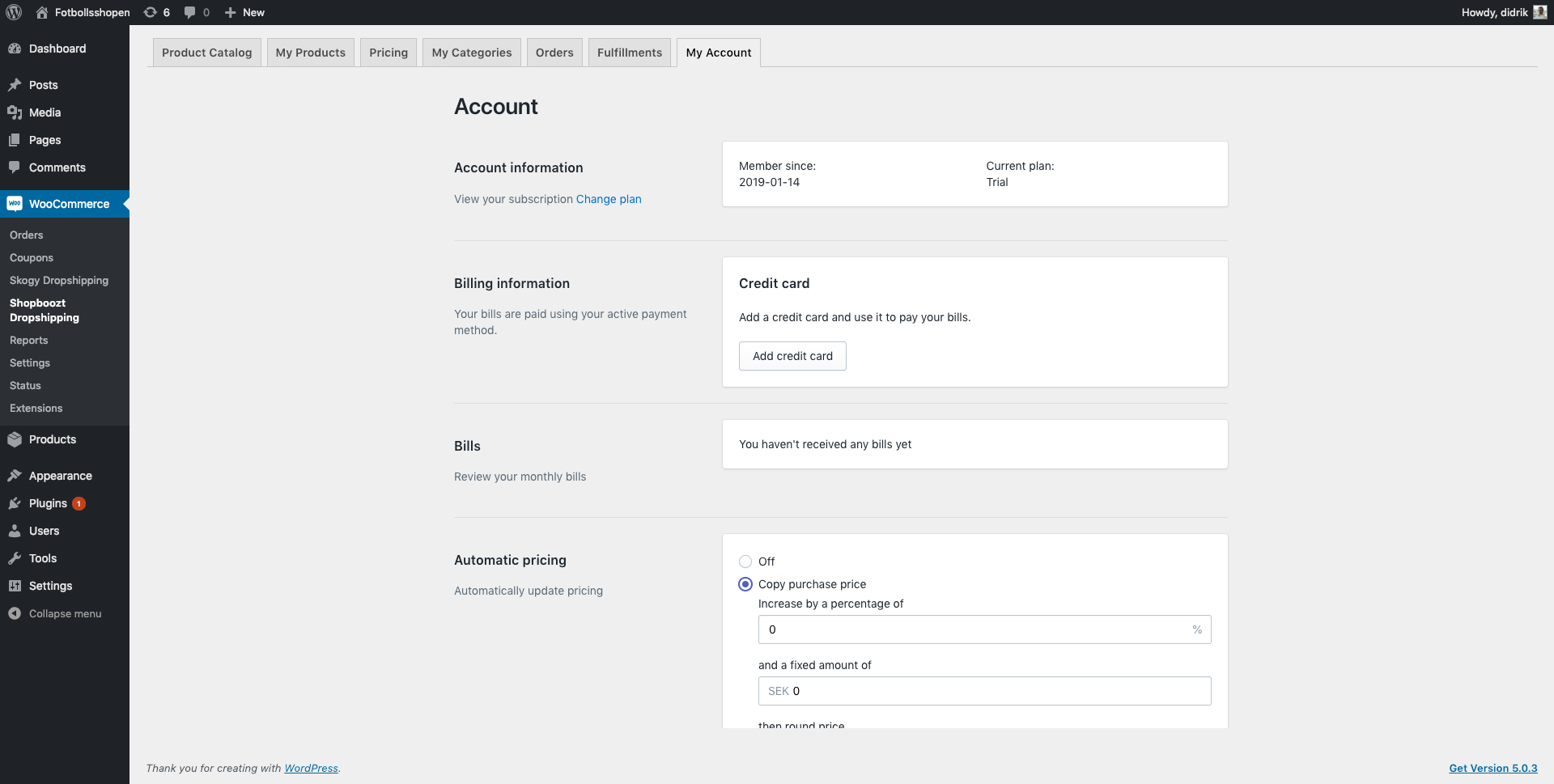 Manage your account