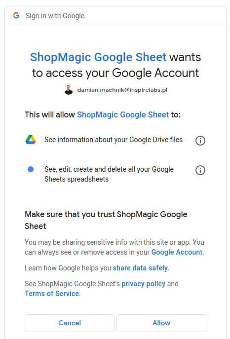 Install the free Google Sheets integration for ShopMagic from the WordPress Plugins menu.