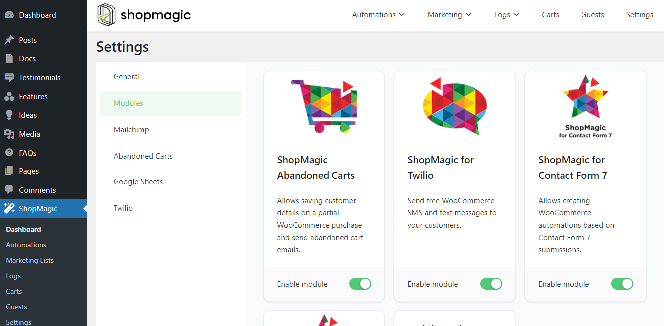 ShopMagic automations page with example use cases