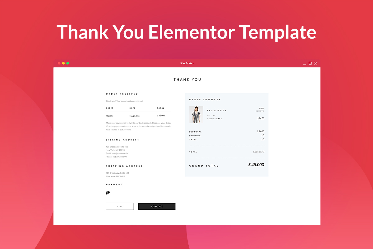 Custom WooCommerce Thank You Elementor Page