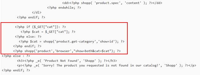 Where to put the code in product.php when using version 1.3.x