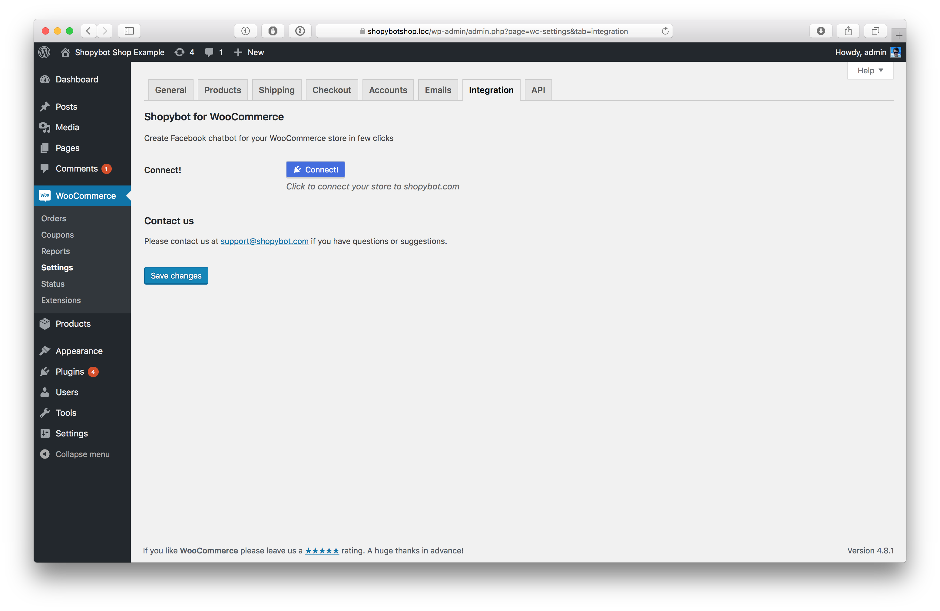 Plugin Settings page just after installation