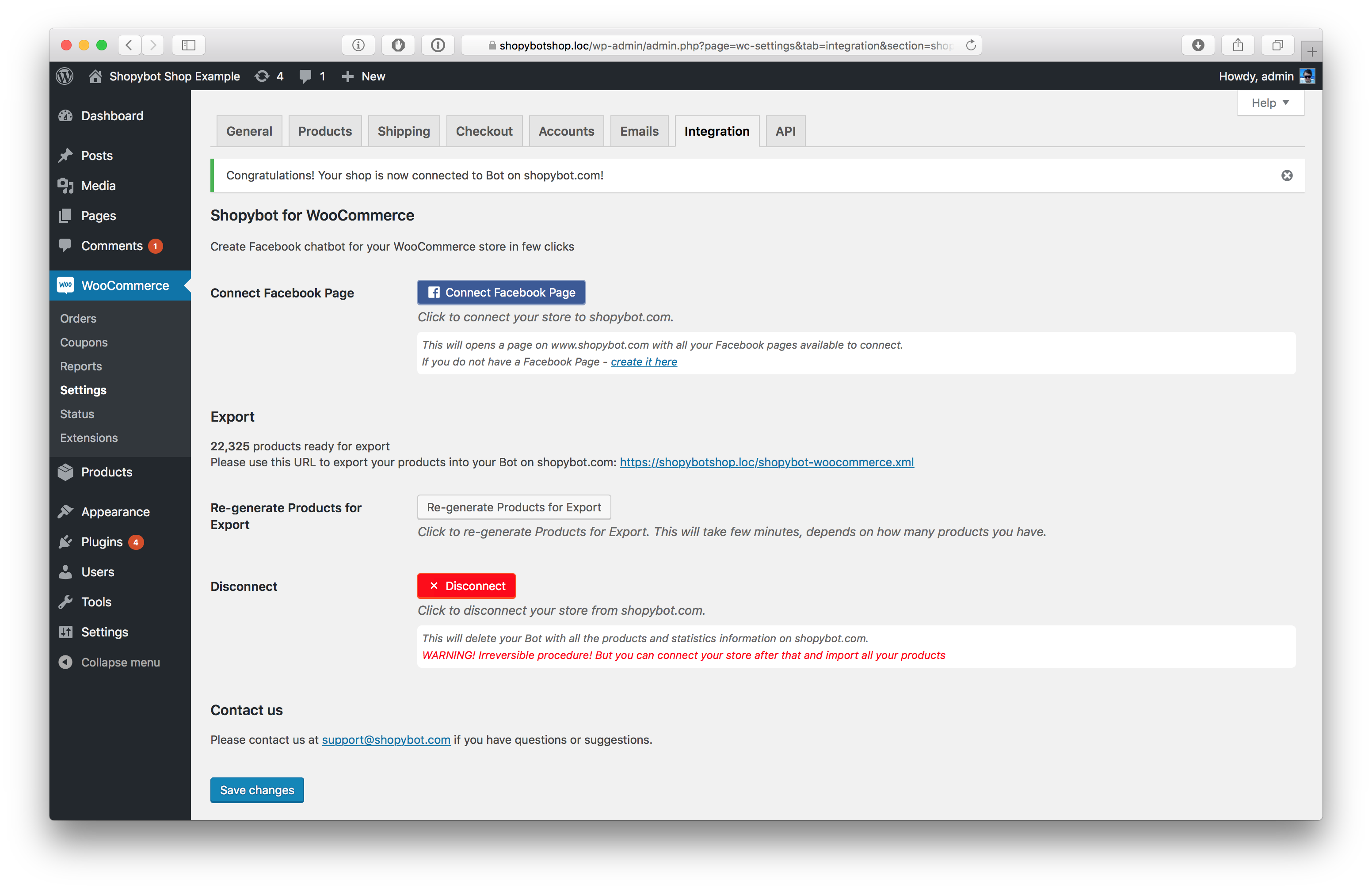 Step 3 - `Export URL` is ready! (see `/shopybot-woocommerce.xml` URL)