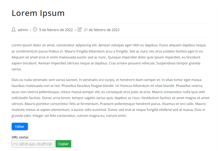 Short URL with Copy button