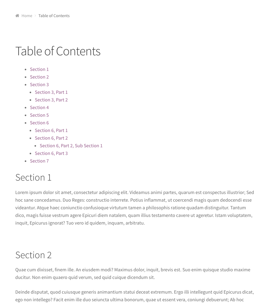 A nested list will be generated based on the headings within your chosen HTML element.