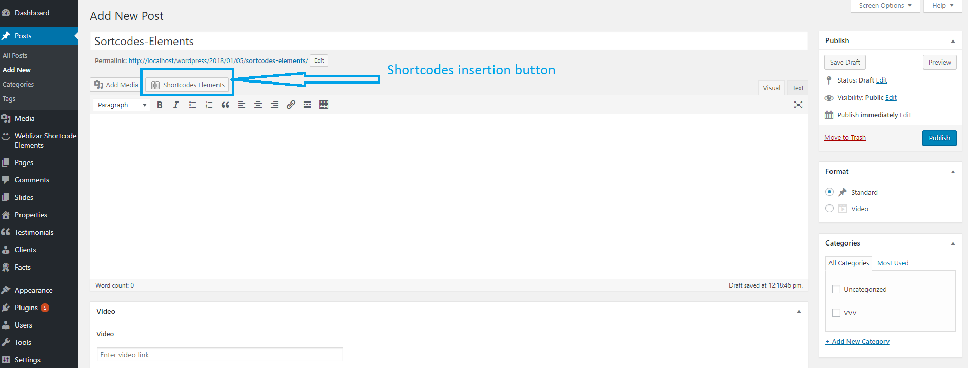 Shortcodes-Elements Insertion button.