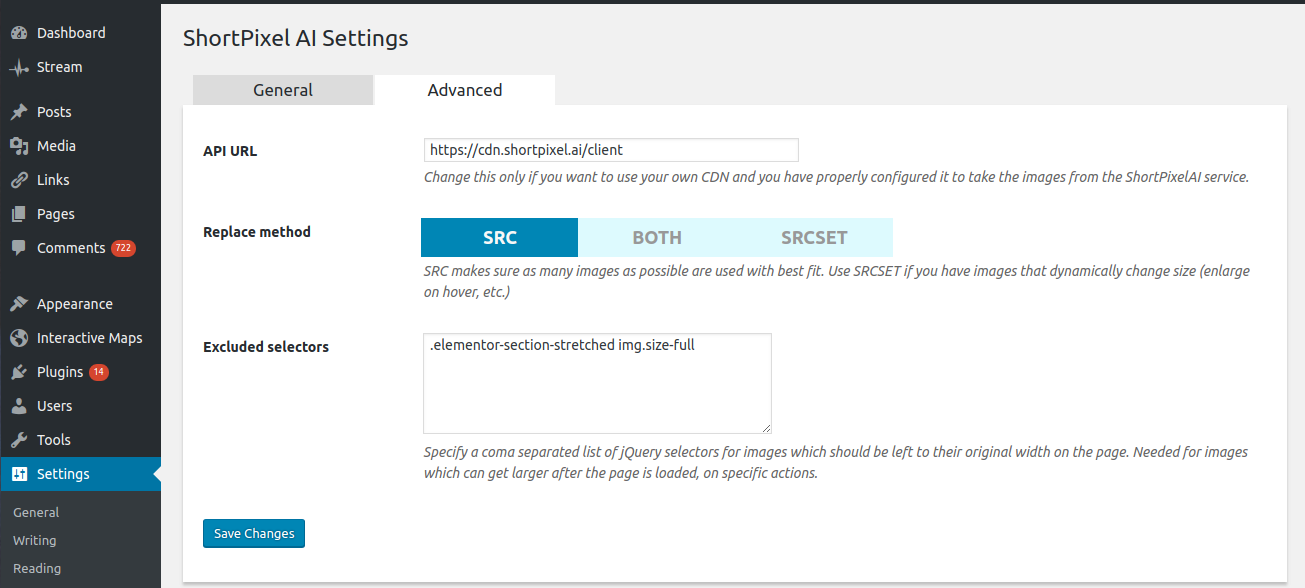 Advanced settings page