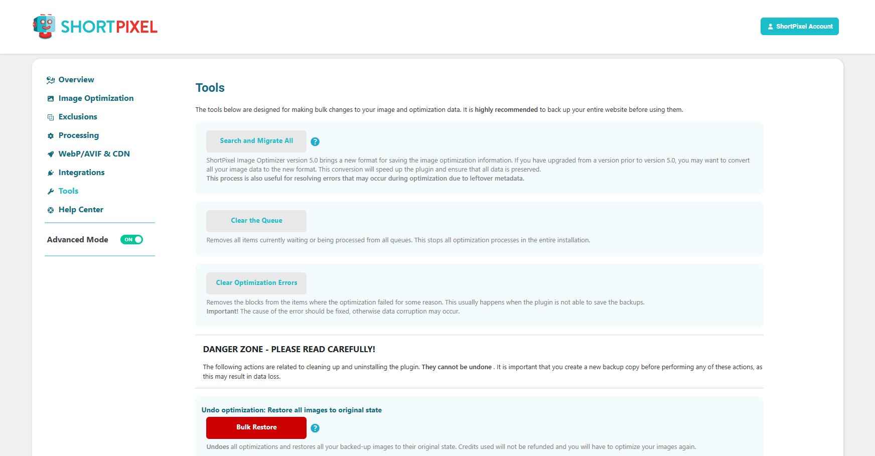 Bulk optimization running. (Media -> Bulk ShortPixel)