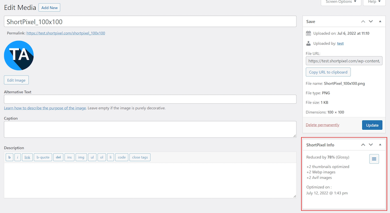 Image Optimization settings. (Settings -> ShortPixel -> Image Optimization)