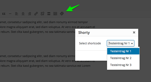 TinyMCE button for easy shortcode selection