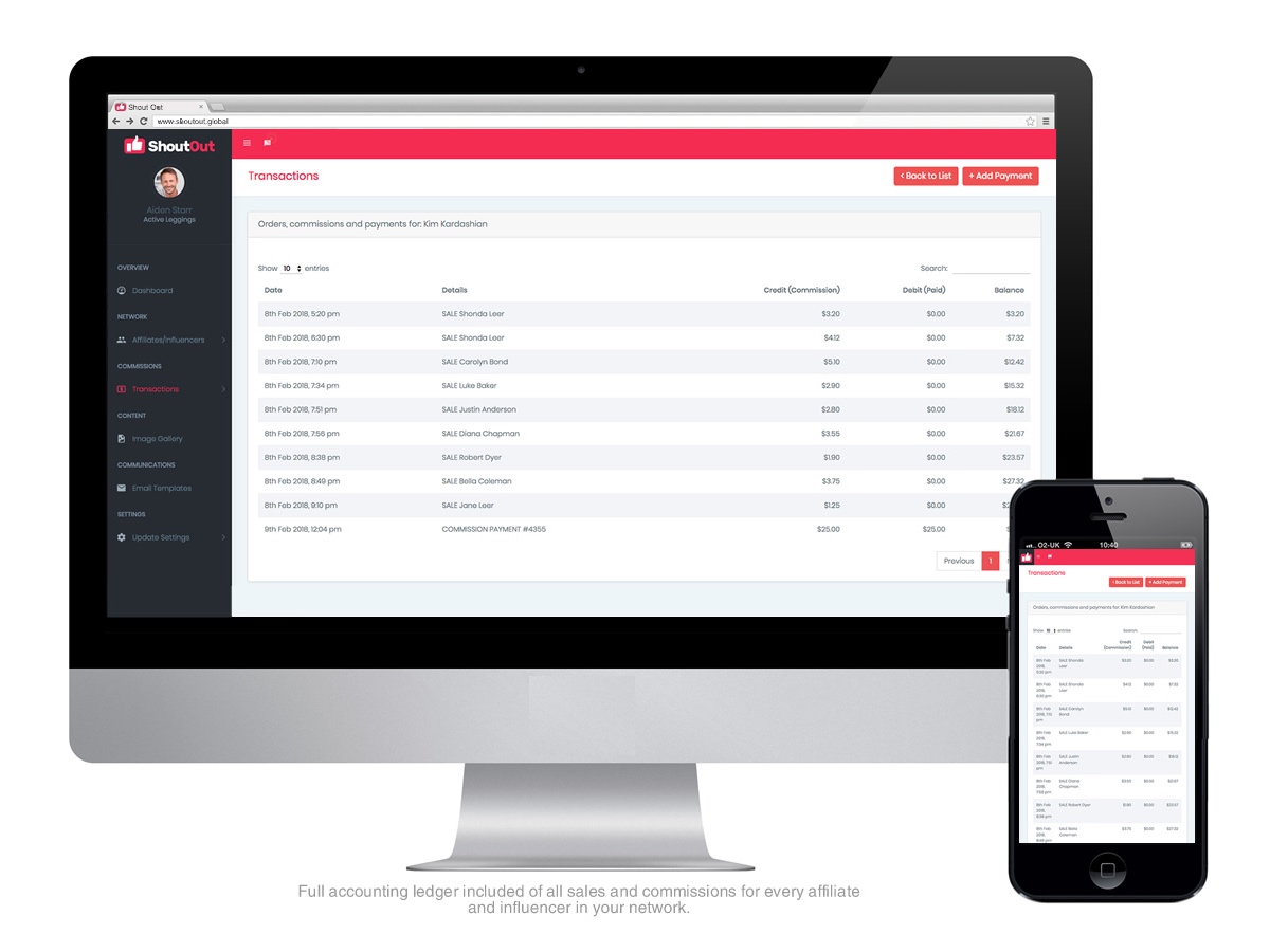 Full accounting ledger included of all affiliate sales and commissions for every affiliate and influencer in your network. screenshot-2.jpg