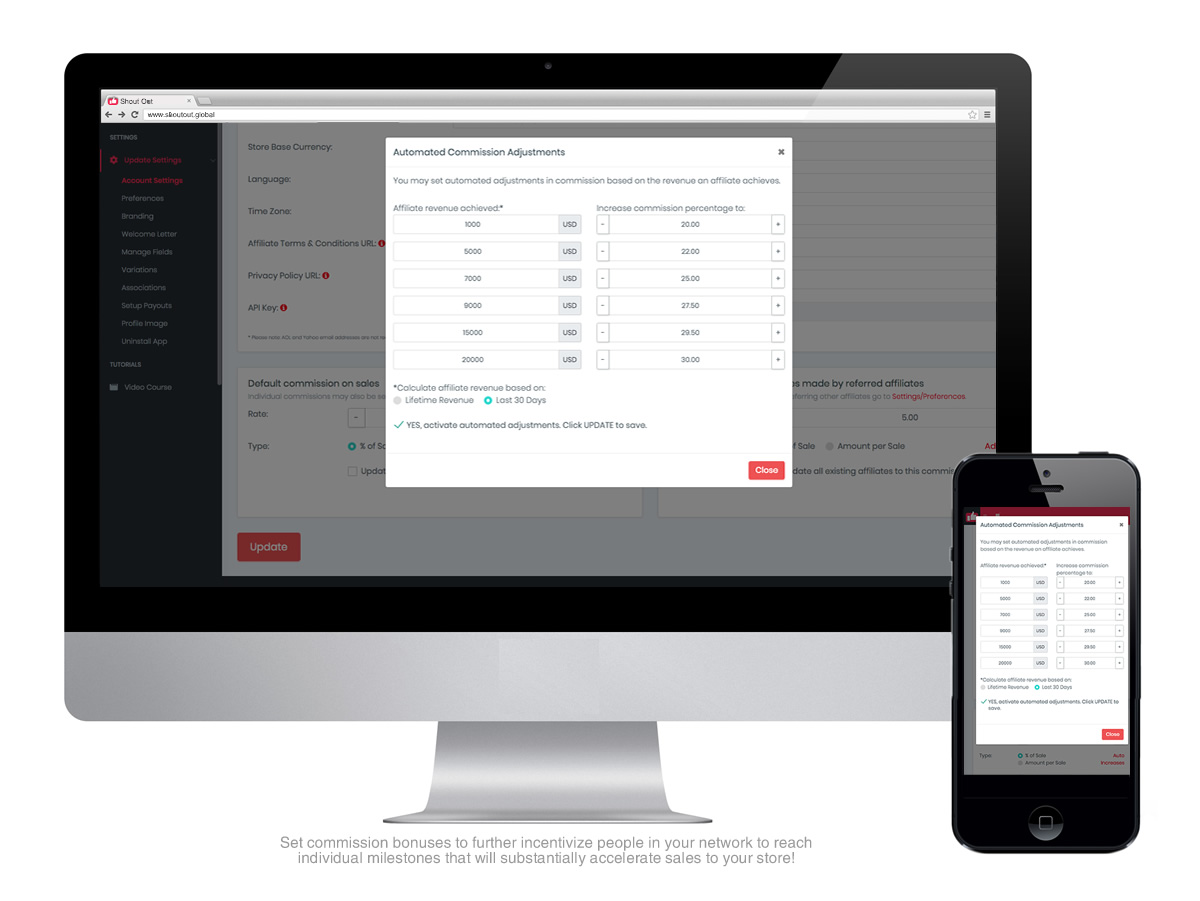 Set commission bonuses to further incentivise people in your MLM network to reach individual milestones that will substantially accelerate sales to your online store! screenshot-3.jpg