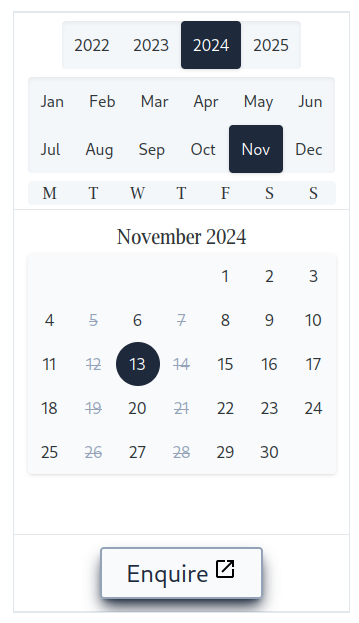 Mobile view of the embedded calendar.