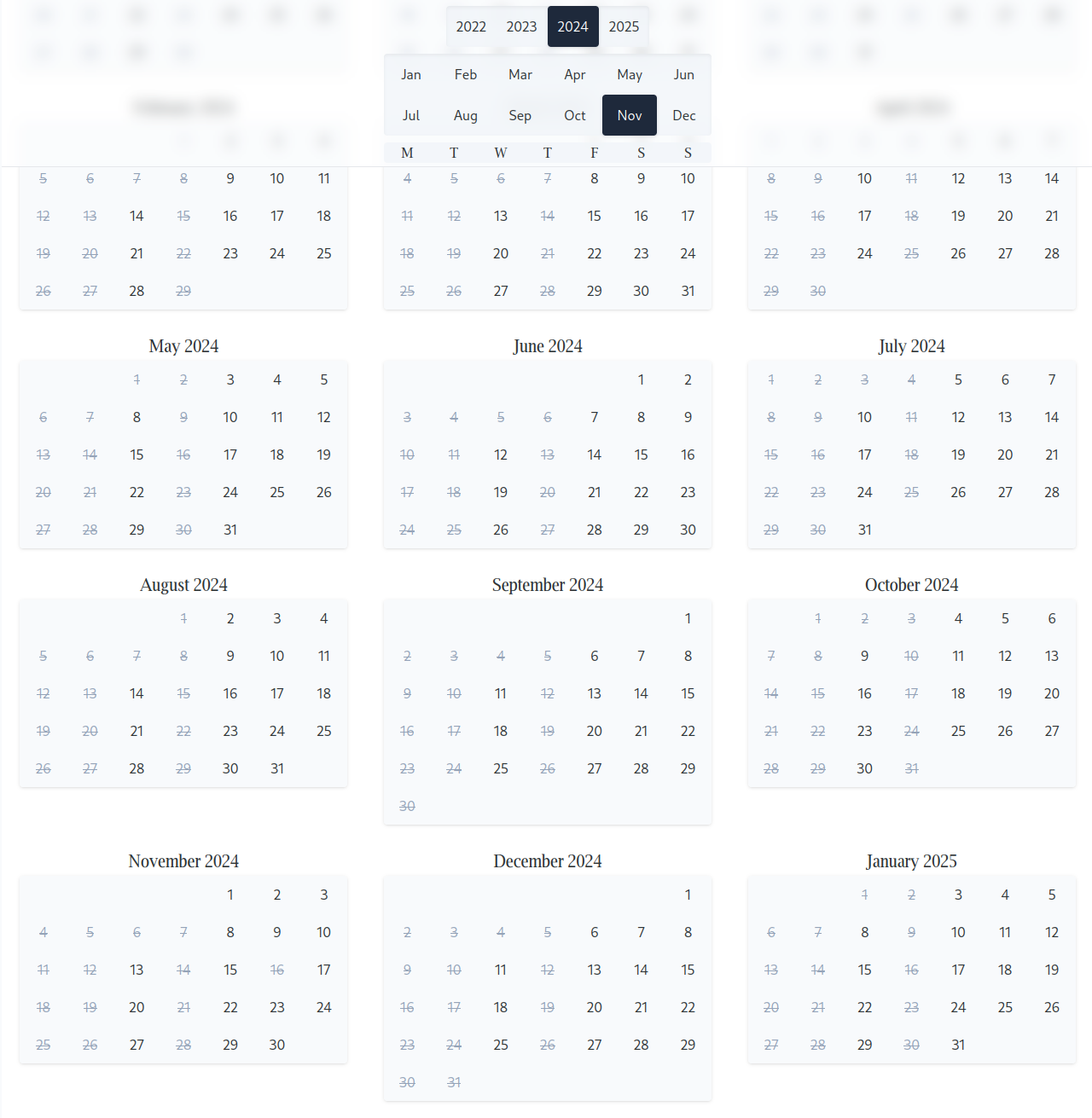 Desktop view of the calender (requires a widescreen theme).