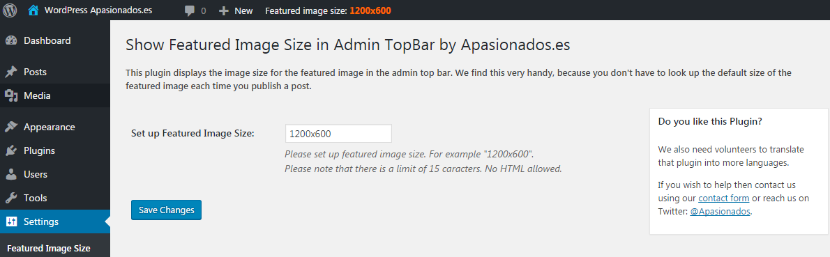 WordPress Admin Top Bar settings page