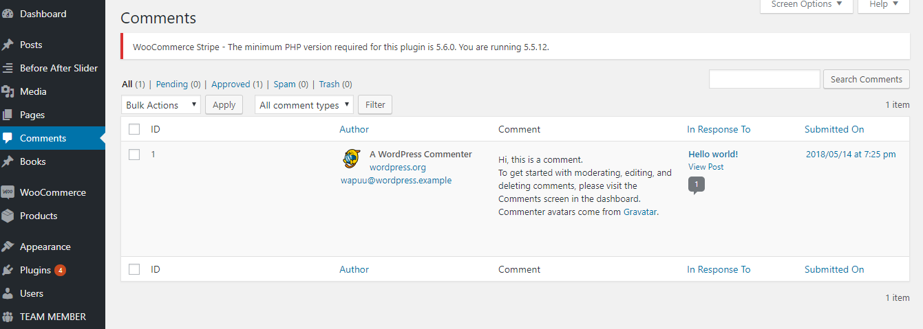 ID column On Comment Type Table