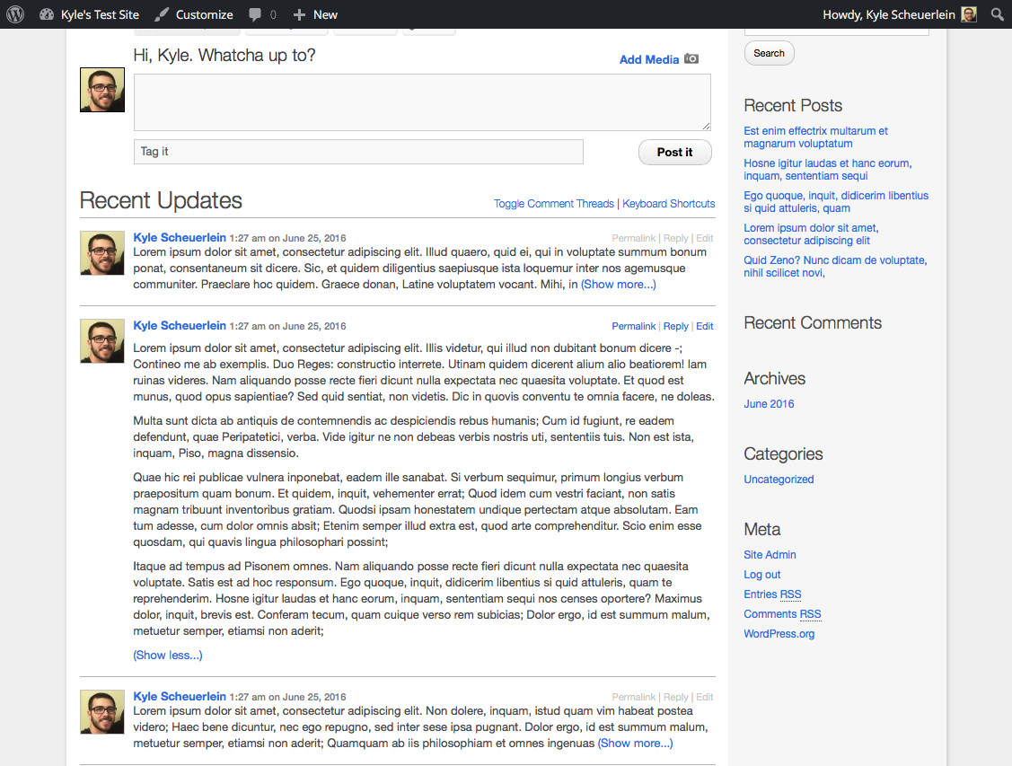 Example of a P2 blog with plugin enabled.
