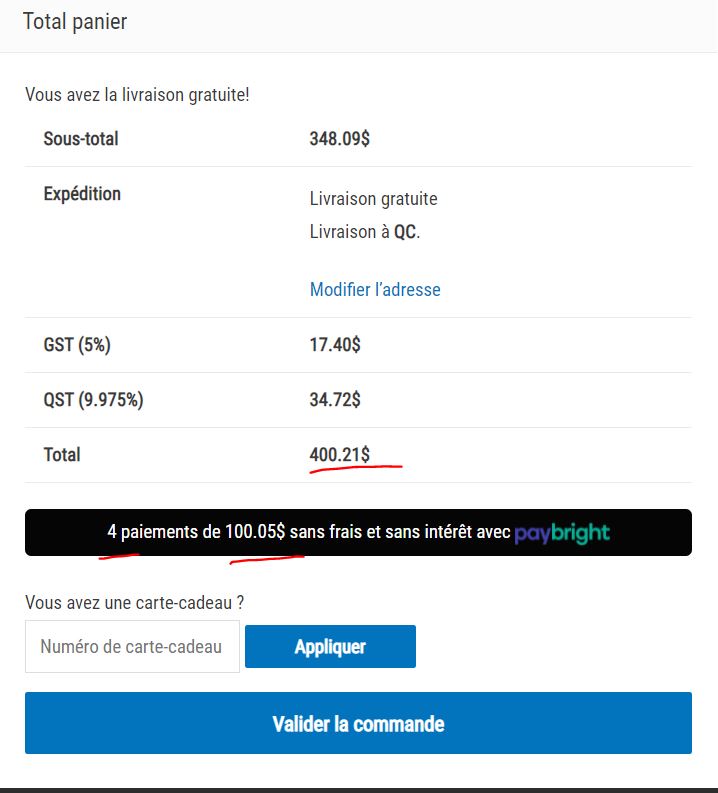 on cart page