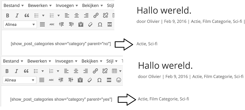 Show category with, or without, parent category