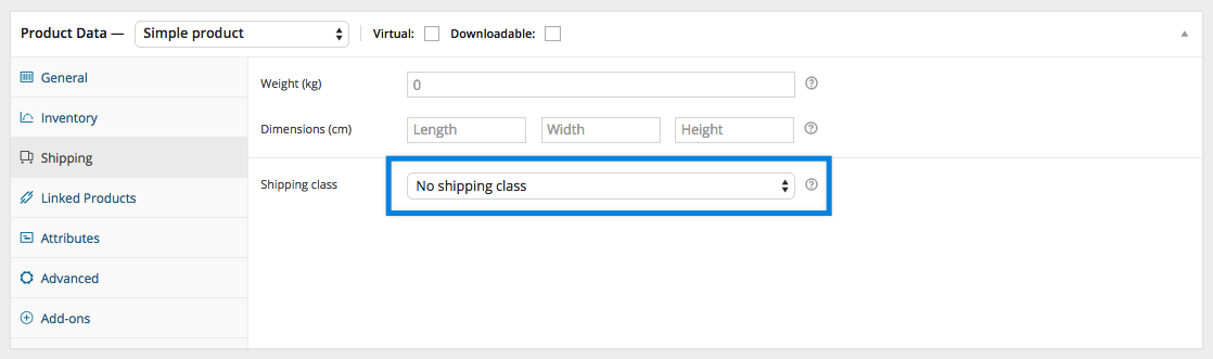 Shipping Class in Product edit page