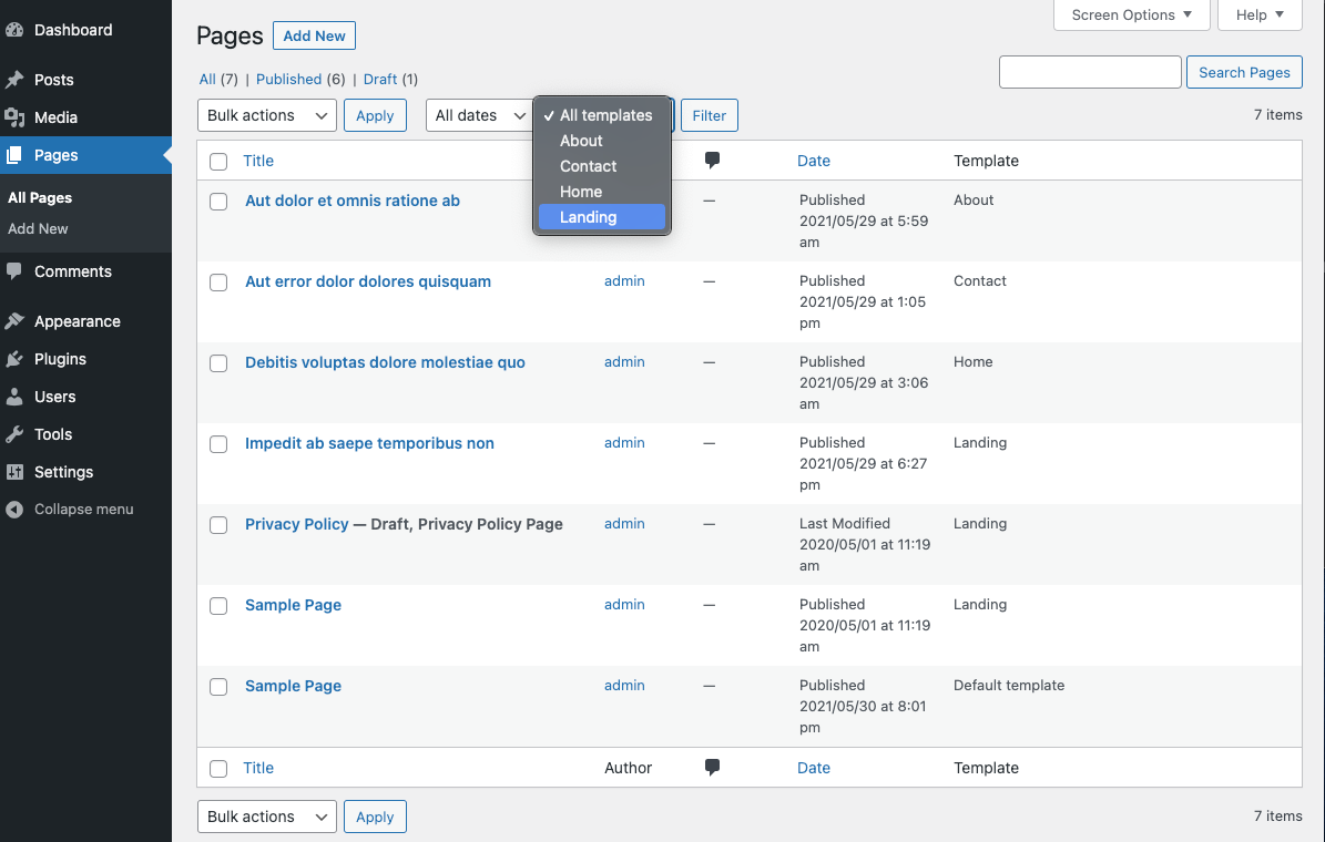 Filter templates by name.